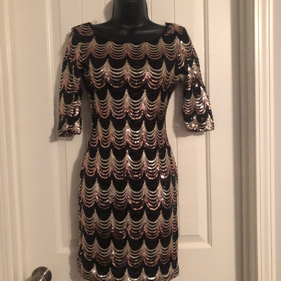 Sapphire Dolls Dresses & Skirts - Sapphire Dolls Sequin Dress Scoop Back 3/4 Sleeves Lined Size Medium M